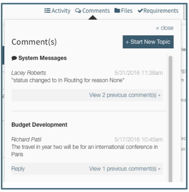 Comments Log Overview